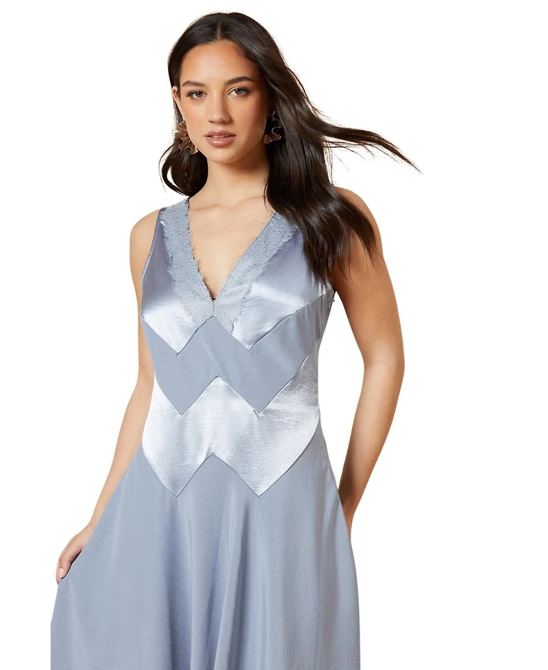 Oasis Women's V-Neck Mesh Asymmetric Midi Dress