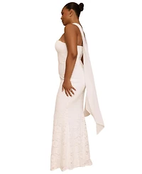 Six Stories Women's Lace Bandeau Maxi Dress With Neck Scarf