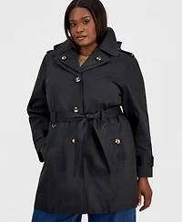 London Fog Plus Single-Breasted Hooded Belted Trench Coat