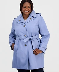 London Fog Plus Size Single-Breasted Hooded Belted Trench Coat