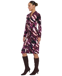 London Times Women's Side Tie Wrap Long-Sleeve Midi Dress