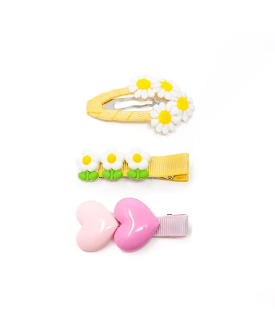 Puttisu Girls Kids Hair Accessories-3pc Hair Clip Set - Heart & Daisy Charm
