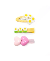 Puttisu Girls Kids Hair Accessories-3pc Hair Clip Set - Heart & Daisy Charm