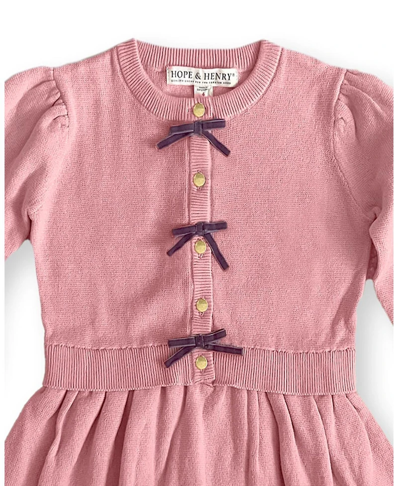 Hope & Henry Toddler Girls' Organic Button Front Bow Detail Sweater Dress