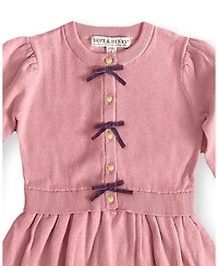 Hope & Henry Toddler Girls' Organic Button Front Bow Detail Sweater Dress