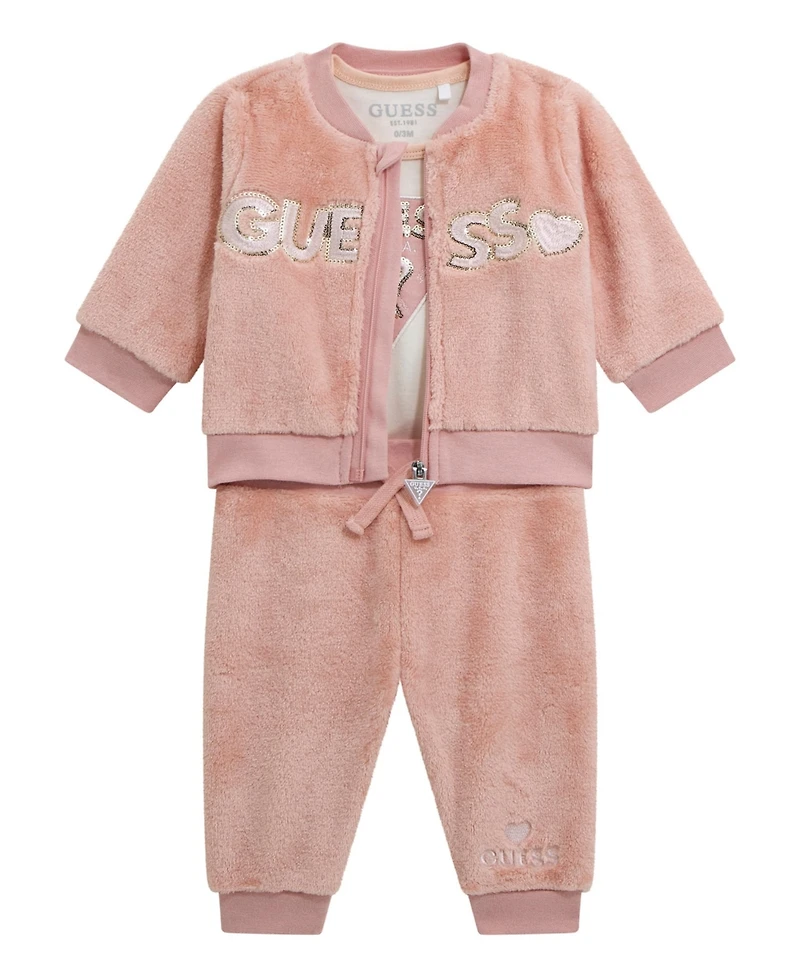 Guess Baby Girls 3-Piece Long-Sleeve Jacket, Bodysuit and Sweatpants Set