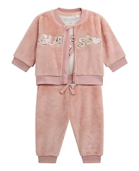 Guess Baby Girls 3-Piece Long-Sleeve Jacket, Bodysuit and Sweatpants Set