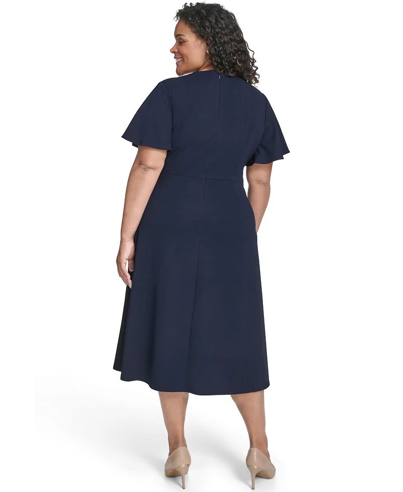 Calvin Klein Plus Flutter Sleeve Round Neck Midi Dress