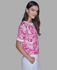 Karl Lagerfeld Paris Women's Printed Short-Sleeve Top