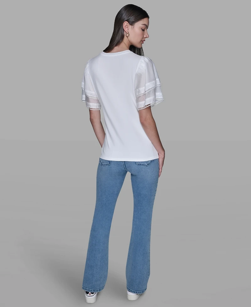 Karl Lagerfeld Paris Women's Ruffled Crewneck Floral Top