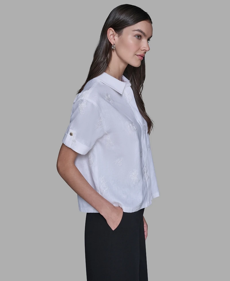 Karl Lagerfeld Paris Women's Tonal Embroidered Top