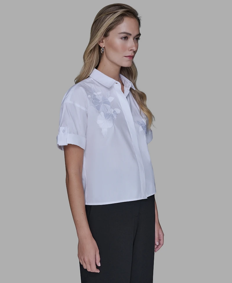 Karl Lagerfeld Paris Women's Solid Floral Top