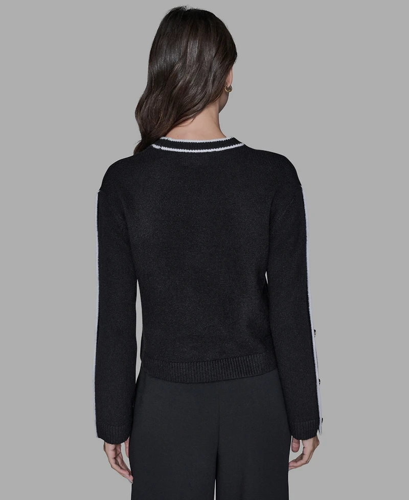 Karl Lagerfeld Paris Women's Contrast Trim Pull-On Sweater