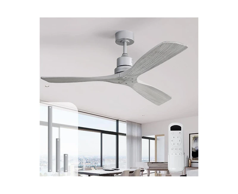 Sofucor 52-inch Modern Silver 3 Blades Walnut Ceiling Fan with 6 Speed Remote control and Timing and Forward Reverse Rotation Function for Indoor
