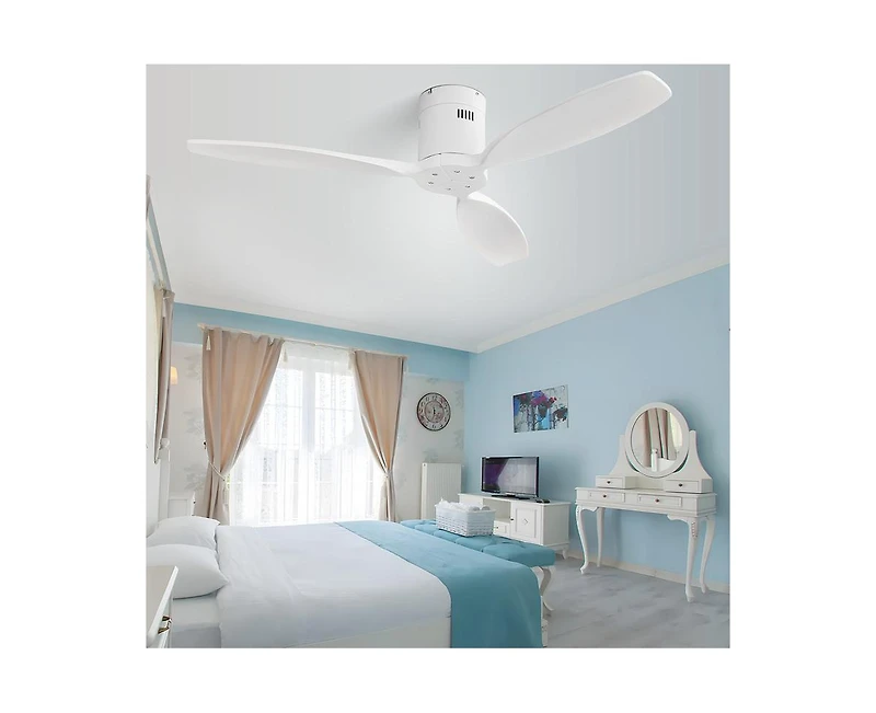 52-inch Modern White 3-Blade Flush Mount with Remote Control and Timing Function
