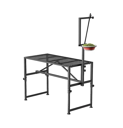 600 lbs Capacity Adjustable Goat Trimming Stand with Headpiece and Feed Bin – Foldable Grooming and Milking Platform