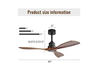 48-inch Modern Black 3-Blade Flush Mount Ceiling Fans Supports Remote Control 6-Speed Arbitrary Adjustment and Timing Function