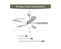Sofucor 52-inch Minimalist White 5-Blade Flush Mount with Remote Control and Led Light