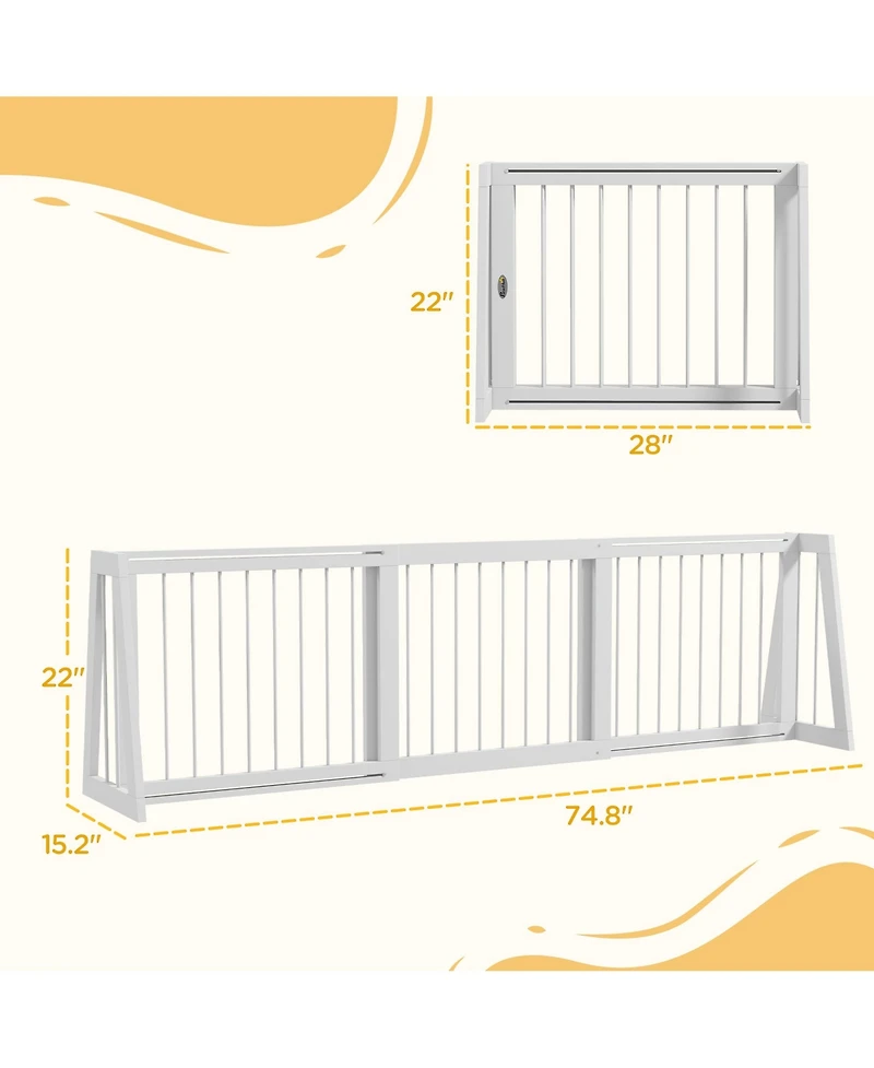 PawHut Freestanding Pet Gate with Retractable Length, 28"-75", Brown