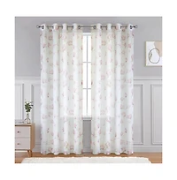 Habitat Magnolia Light Filtering Pink Watercolor Floral Print Grommet Curtain Panel 52" x 108" White Pink