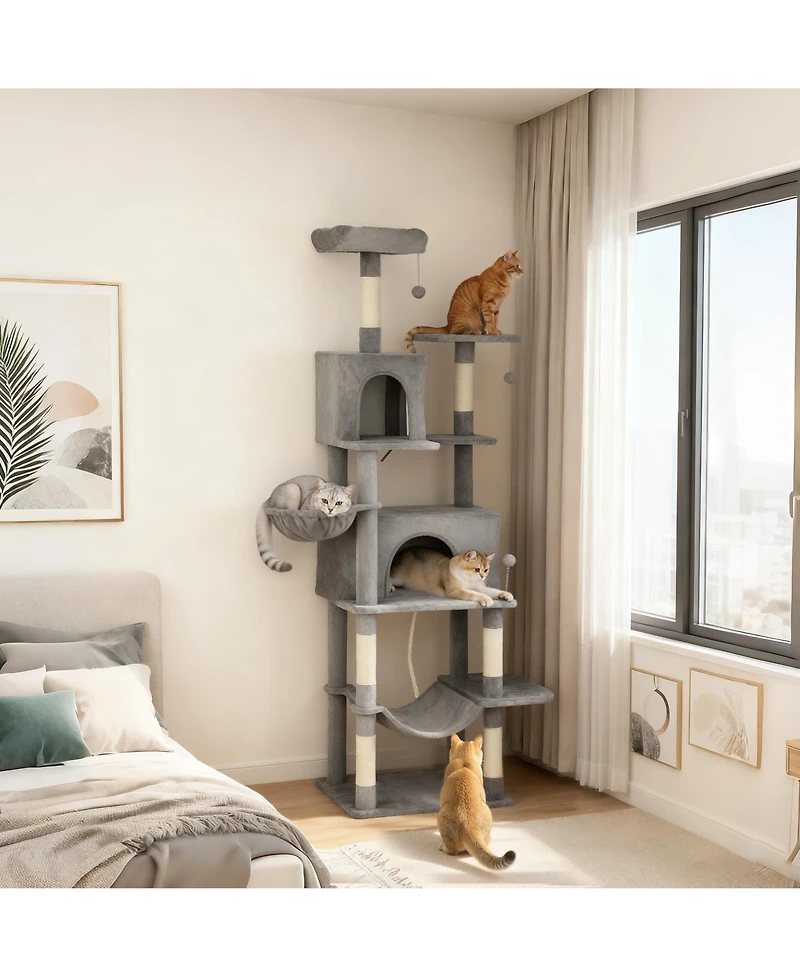 PawHut Multi-Level Cat Tree with 2 Condos, 80" Tall Cat Tower for Indoor