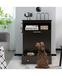 Gymax Pet Feeding Station Furniture w/ Double Pull Out Dog Bowl Food Cabinet
