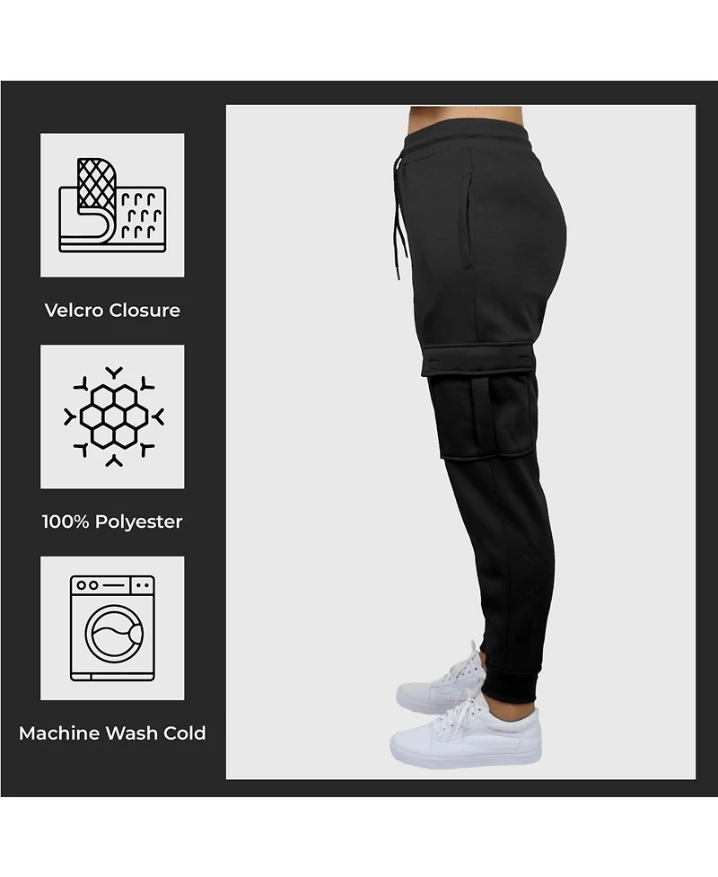 Blue Ice Women's Loose Fit Fleece Jogger Sweatpants with Velcro Cargo Pockets-3 Pack