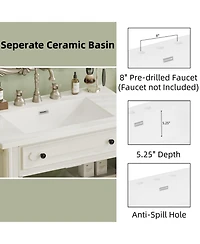 Boyel Living 31" Vintage Bathroom Vanity with Sink, Soft-Close Doors, Curved Profile & Adjustable Shelf, Gray