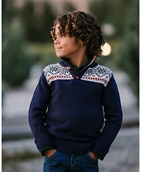 Hope & Henry Little and Big Boys' Organic Mock Neck Intarsia Sweater