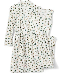 Lands' End Women's Brushed Cozy Waffle Jersey 3 Piece Pajama Set - Tank Top Pant and Robe