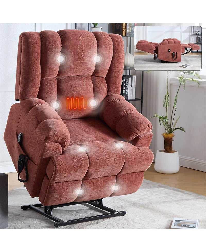 Dual Motor Heat Massage Infinite Position Up to 350 Lbs Electric Power Lift Recliners with Power-Remote, Medium-firm and Heavy Duty, Red