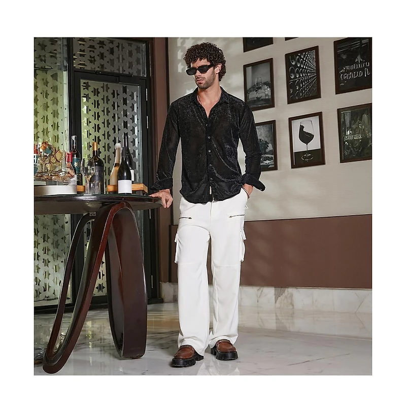 Campus Sutra Men's Onyx Black Solid Velvet Shirt