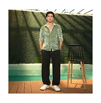Campus Sutra Men's Sage Green Solid Velvet Shirt