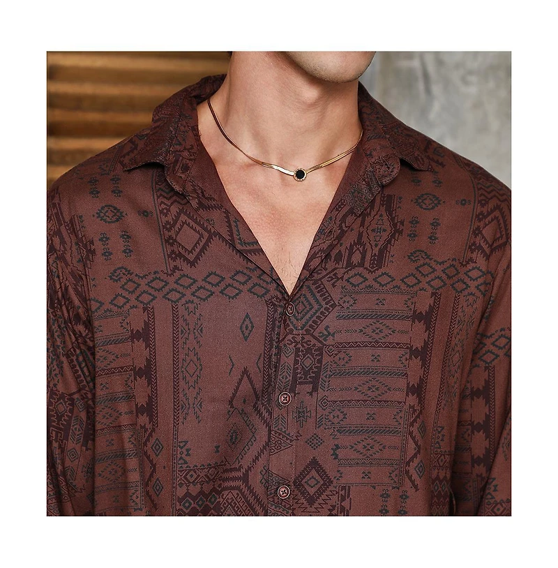 Campus Sutra Men's Russet Brown Aztec-Imprint Shirt