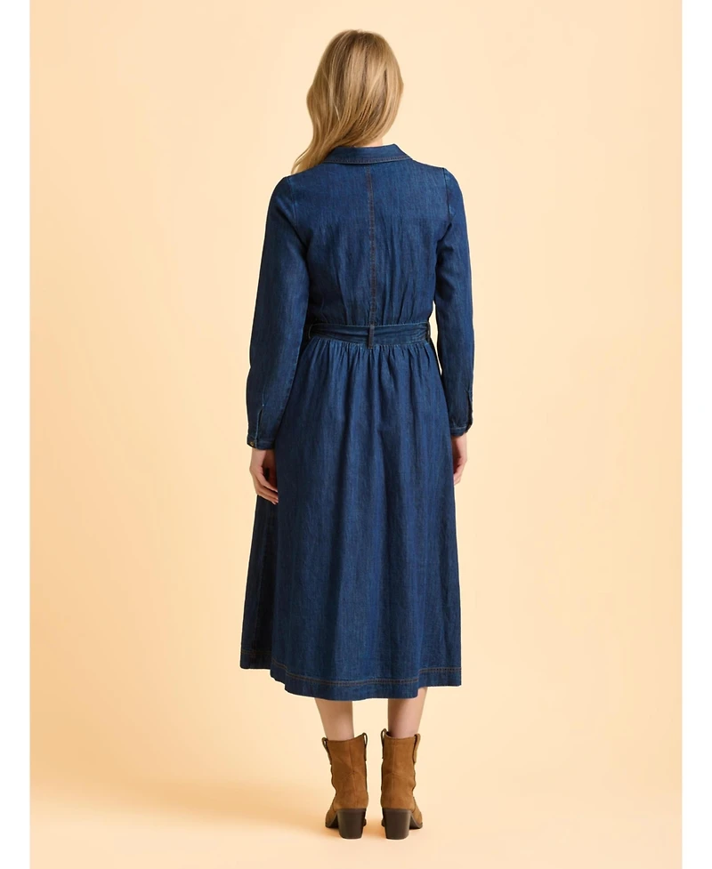Brakeburn Women's Fern Long Sleeve V-Neck Shirt Midi Dress
