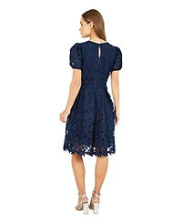 Yumi Women's Lace Skater Dress With Puff Sleeves