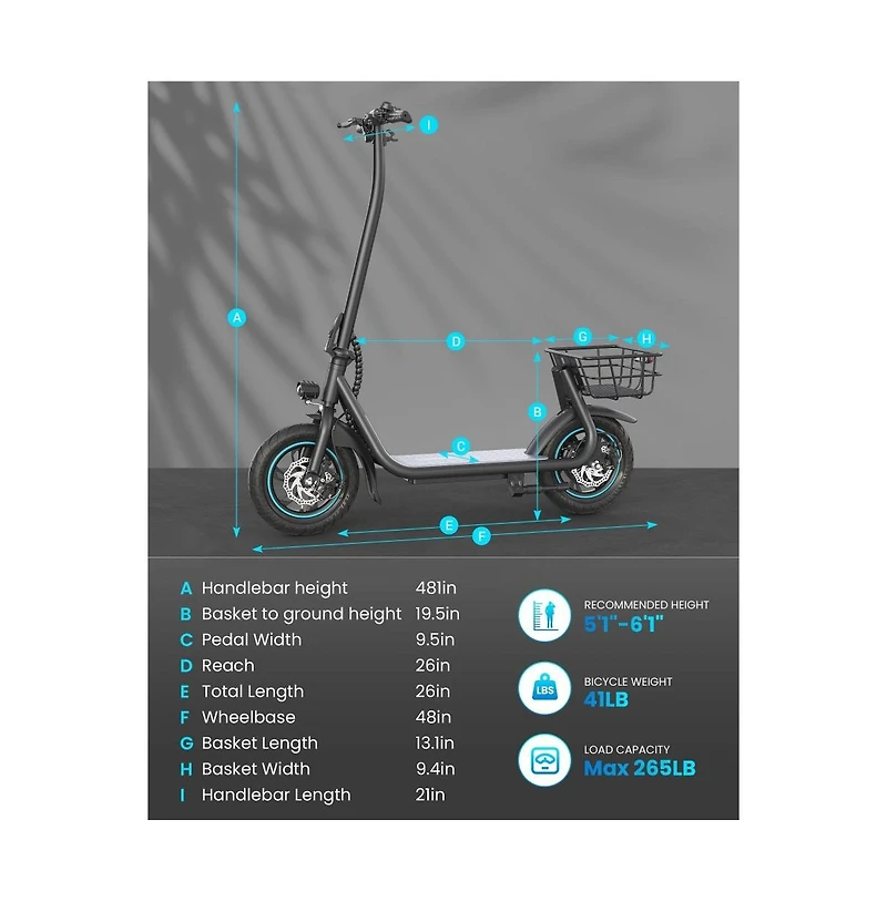 Folding Electric Scooter for Adults: 12" Solid Tires, Basket, 550W Motor, Up to 20 Miles Range.