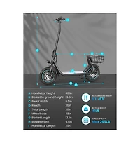 Folding Electric Scooter for Adults: 12" Solid Tires, Basket, 550W Motor, Up to 20 Miles Range.