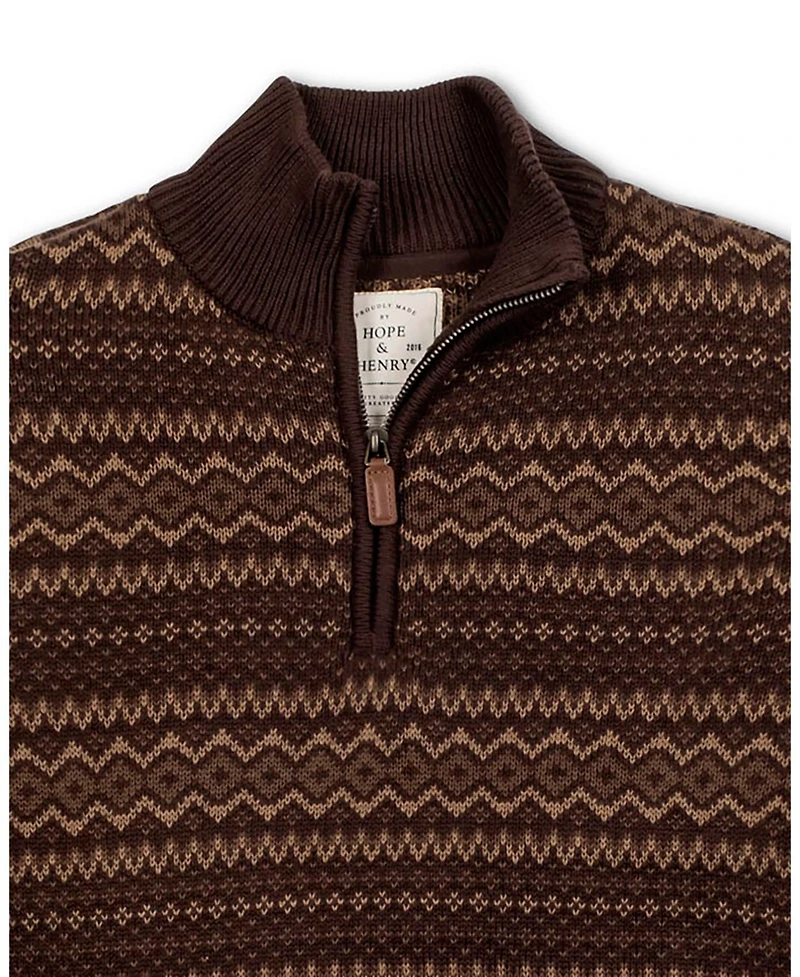 Hope & Henry Men's Organic Half Zip Intarsia Pullover Sweater