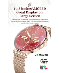 Ruxing 1.43" Amoled Smart Watch With Bluetooth Calling, Health Monitoring,Female Physiological Cycle for Women -Gold