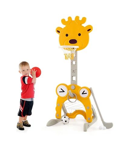 4-in-1 Toddler Height Adjustable Basketball Hoop with Ring Toss for 3+ Kids