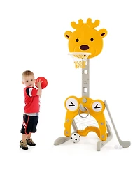 4-in-1 Toddler Height Adjustable Basketball Hoop with Ring Toss for 3+ Kids