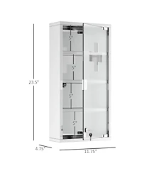 Airsurfer Wall Mounted Medicine Cabinet Locking Storage Cabinet with 4 Tier Shelves Stainless Steel Frame Glass Door