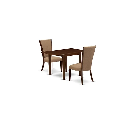 East West Furniture kitchen dining table set of two amazing kitchen chairs with Linen Fabric Light Sable color drop leaf rectangle dining table