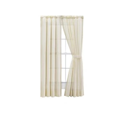 Ellis Curtain Shadow Stripe Tailored Curtain Panel Pair for Windows with Ties 80" x 45" Natural