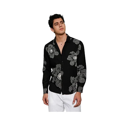 Campus Sutra Men's Obsidian Black Maxi-Flora Shirt