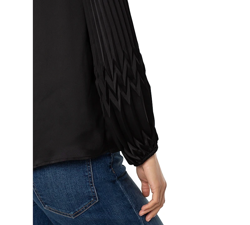 Liverpool Los Angeles Women's Long-Sleeves Pleated Detail Woven Top