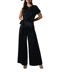 Coast Women's Tie Side Satin Drape Wide Leg Jumpsuit