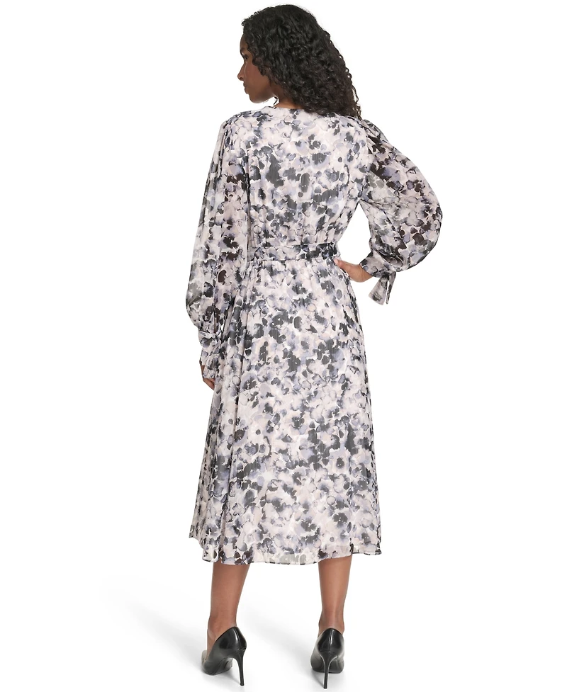 Calvin Klein Petite Floral Long-Sleeve Midi Dress