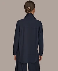 Donna Karan Weekend Women's Tricot Knit Long Sleeve Button-Down Shirt